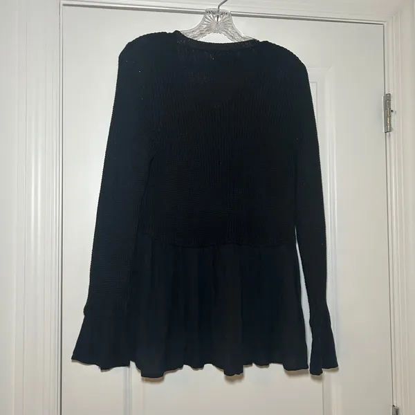 Altar'd State Black Mixed Media Waffle Knit Peplum Sweater Top M minimal cozy - Image 6
