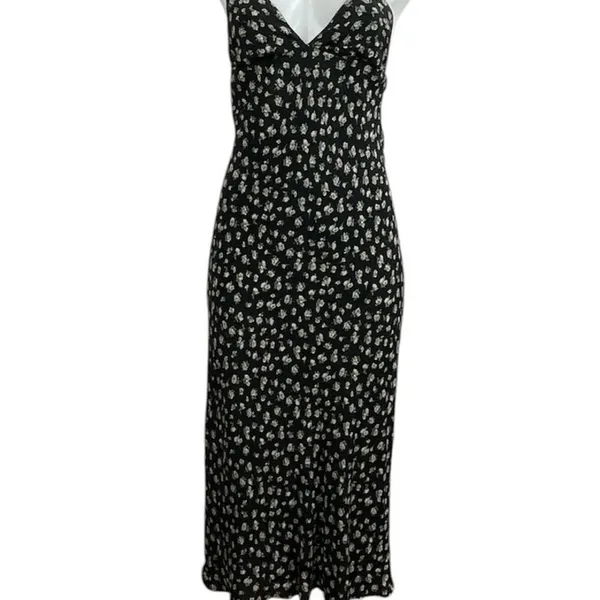 Urban Outfitters Ramona Black Floral Sleeveless Midi Cami Tank A-Line Dress XS - Image 4