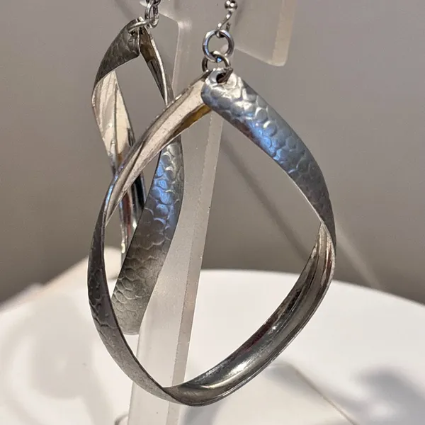 Silver Marquise Hammered Twirl Earrings - Image 2