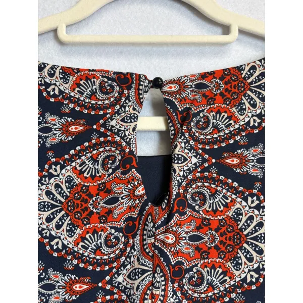 AUW Cold Shoulder Shift Dress Size 12 Navy Orange Paisley Boho 3/4 Sleeve 459477 - Image 6