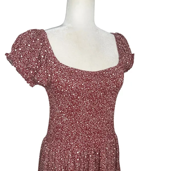 Urban Outfitters Large Rust Red Floral Smocked Dress Puff Sleeves Midi Maxi - Image 5