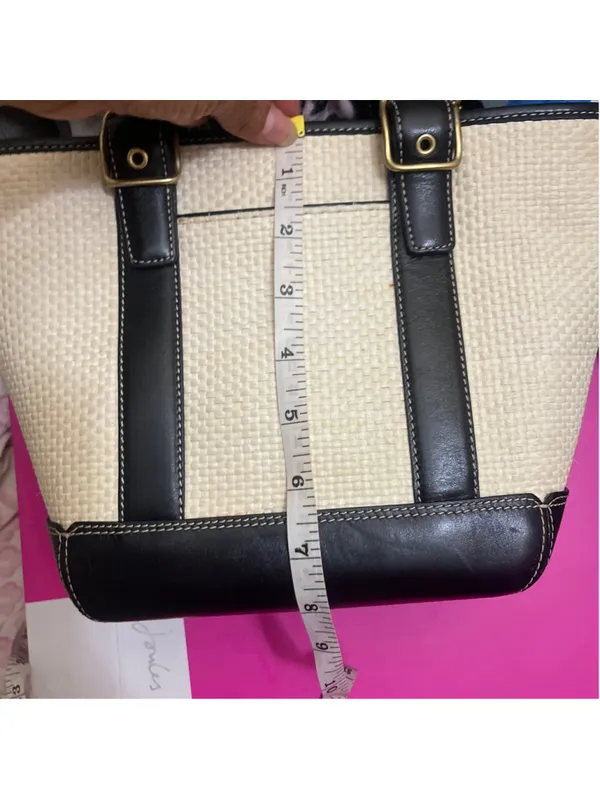 Coach Straw & Leather Tote Bag Beige Black small size - Image 10