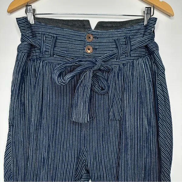 Free People Rumors Yarn Dye Blue Striped Harem Pants Size 6 - Image 6