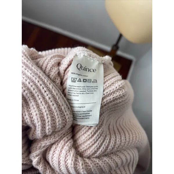 Quince Sweater Cardigan Womens M Pink 100% Organic Cotton V Neck Chunky Knit - Image 9