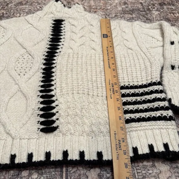 Zara Chunky Cable Knit Sweater | Black & Ivory Graphic | Mock Neck | Oversized S - Image 5