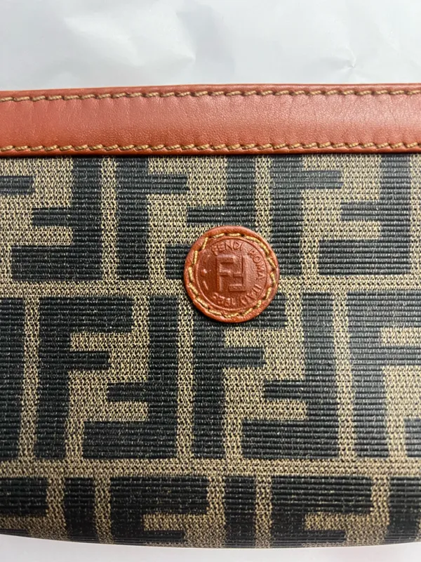 Fendi Zippered Small Wallet/Pouch, Zucca Pattern and Leather Trim - Image 4