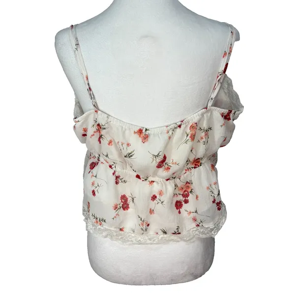 American Eagle Faux Wrap Babydoll Cami Women's L Floral Lace Festival Coquette‎ - Image 2