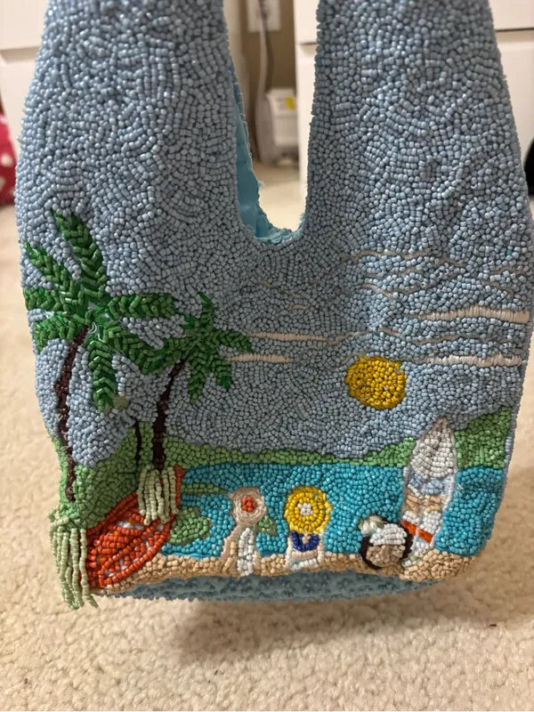 Marshall’s Blue Beaded Beach Scene Bag - Image 2