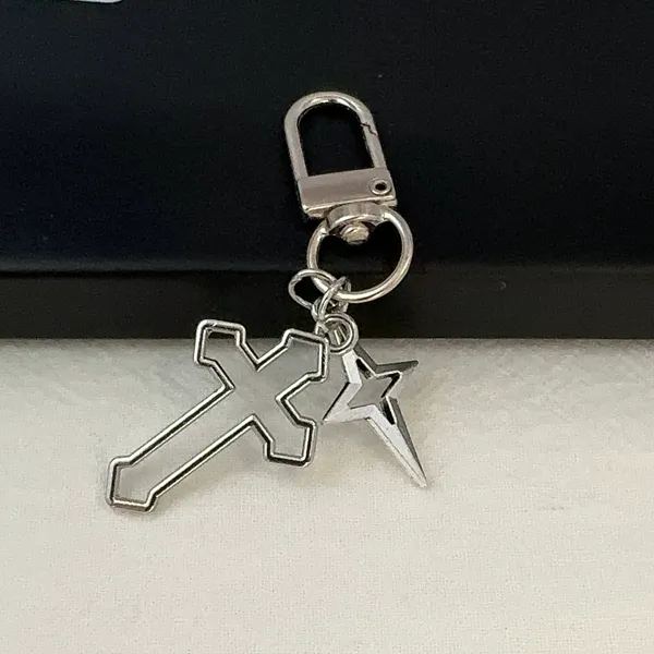 Cross Star Keychain Charm for Men Women Car Keychain Key Ring Bag Charm Silver - Image 6