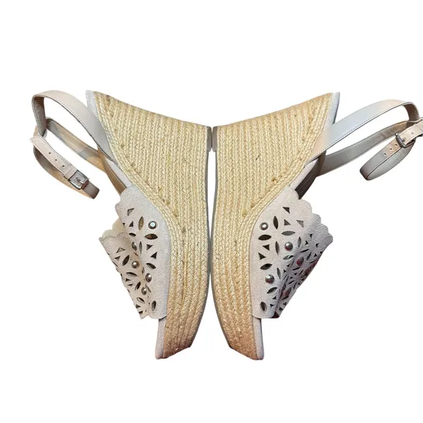 Marc Fisher Shoes Womens Size 11M‎ Beige Suede Studded Wedge Sandals Espadrille - Image 6