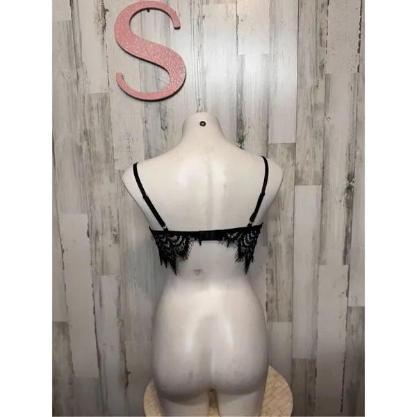 Black Lace Bralette Sheer Festival Crop Top / Lingerie Layering Small - Image 3