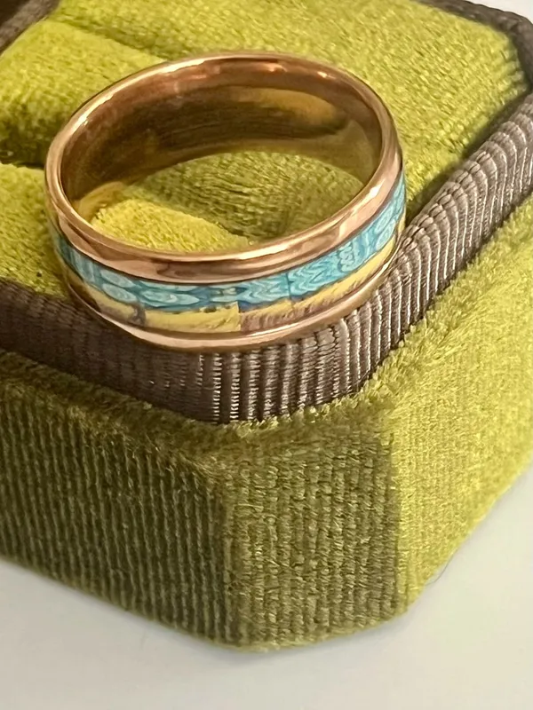 Rose Gold Tungsten 8mm Band with Turquoise Inlay Size 10 - Image 3