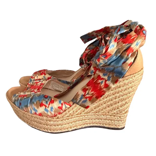 UGG Lucianna Marrakesh Ikat‎ Ribbon Tie Espadrille Wedge Sandals 9.5 - Image 3
