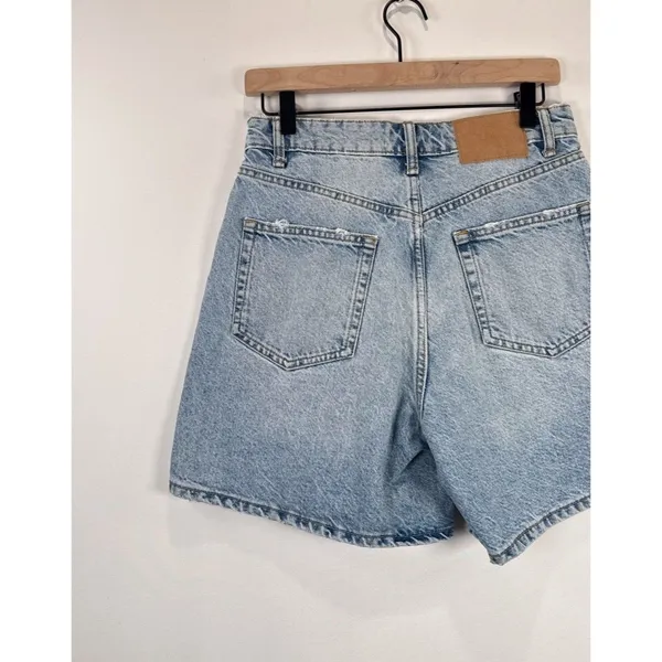 ZARA Womens Denim Shorts Blue Mom Jean High Rise Zip Fly Medium Wash Size 6 - Image 7