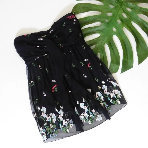 PATRIZIA PEPE Embroidered Tulle Top Strapless Floral Punk Size 40 US 4 - Image 2