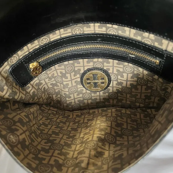 Tory Burch Black Leather Logo Clutch Handbag Evening Bag - Image 6