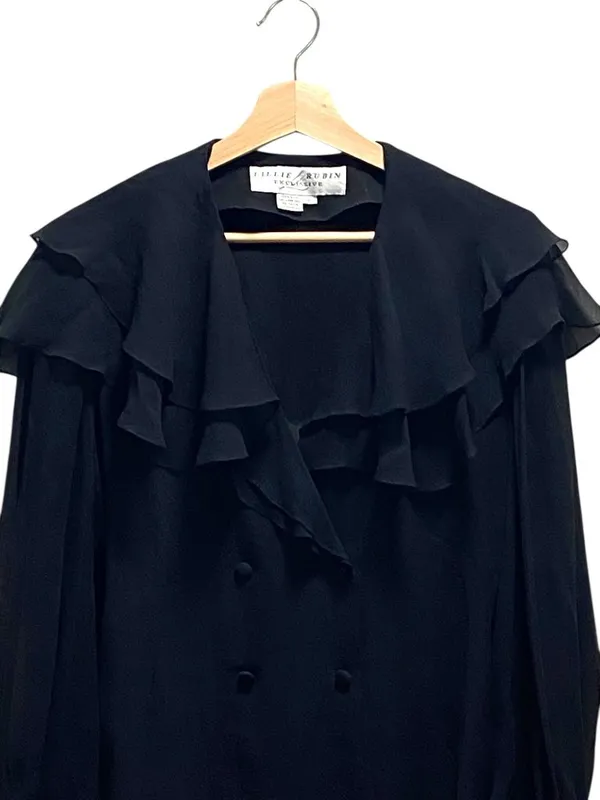Lillie Rubin Vintage Silk Blouse Black Size M Romantic Dark Coquette Whimsigoth - Image 4