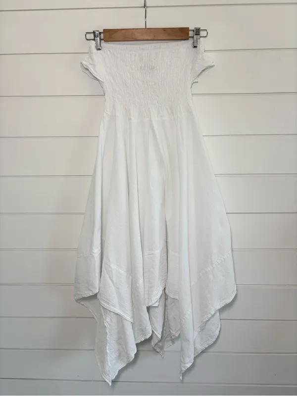 SEASPICE White Off-Shoulder Ruffle Sundress Peruvian‎ Cotton Handkerchief Hem M - Image 7