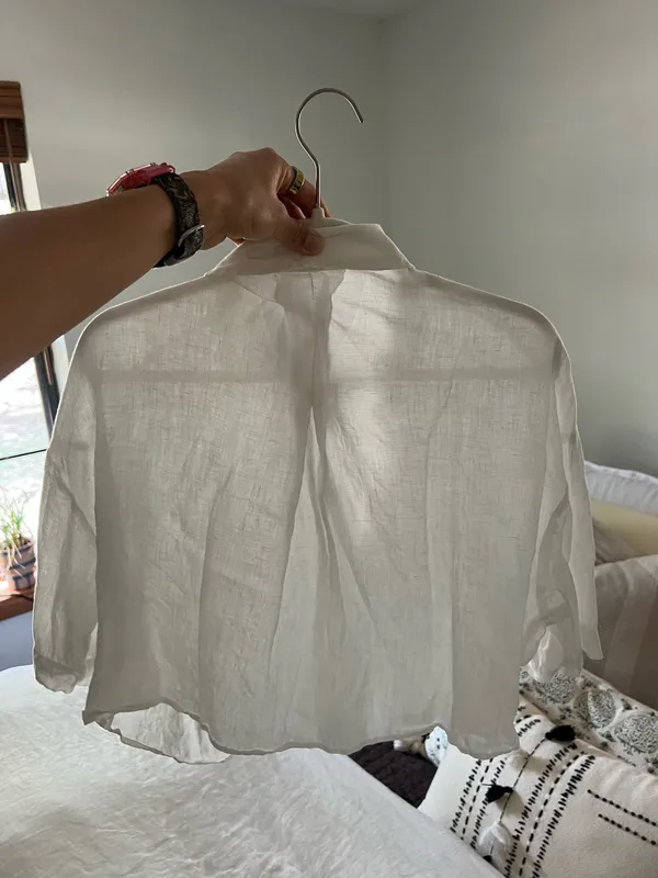 H&M cropped linen blouse button down - Image 7