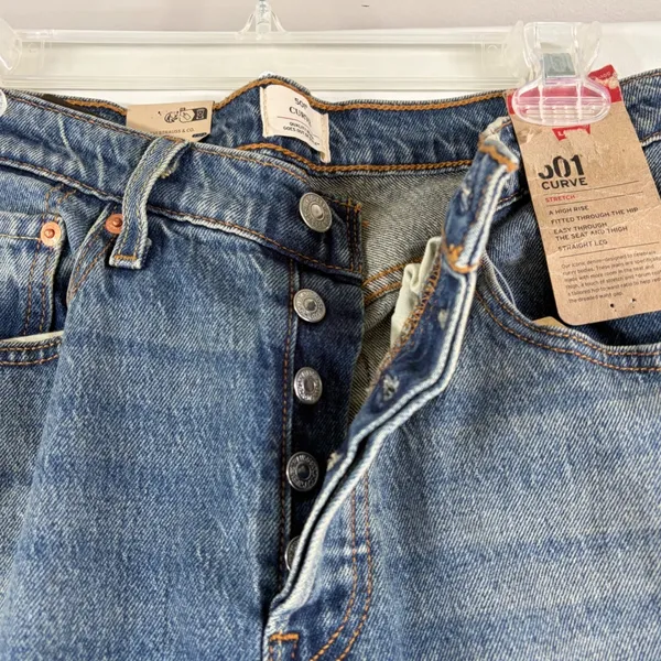 Levis 501 Curve Stretch High Rise Straight‎ Leg Blue Embellished Jeans 30x30 - Image 8