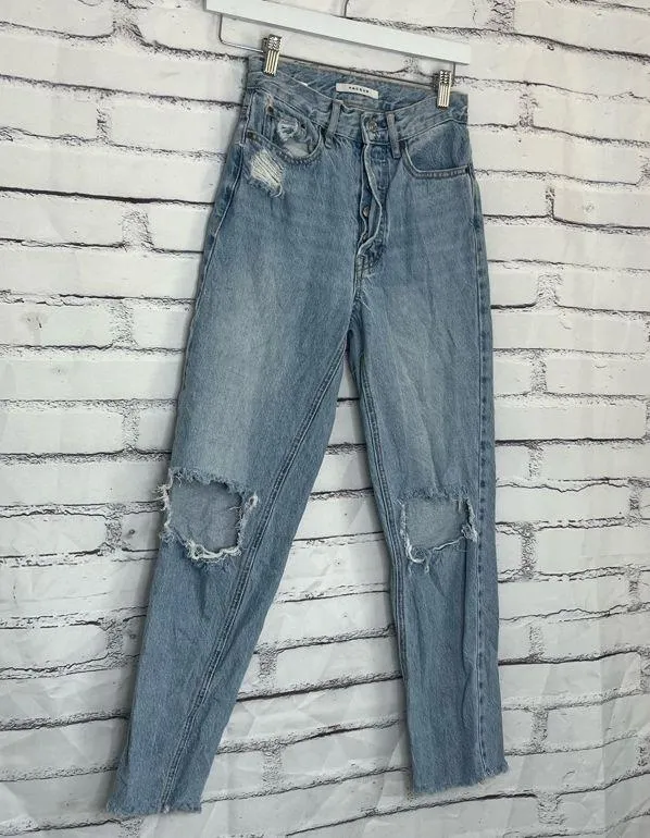 PacSun Ultra High Rise Slim Fit Jeans Light Wash Button Fly Size 23 Distressed - Image 2