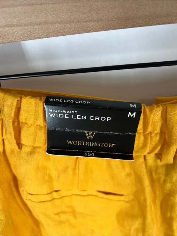 Worthington High Waist Wide Leg Crop Linen Pants M California Gold NWT - Image 7