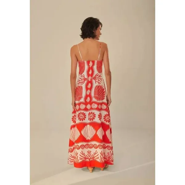 NWOT FARM RIO White Red Ainika Shell Maxi Dress Size M Linen Blend - Image 3