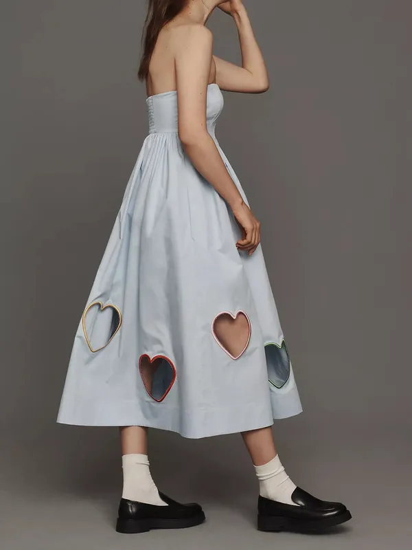Anthropologie Mare Mare Strapless Cut-Out Hearts A-Line Midi Dress Light Blue - Image 2