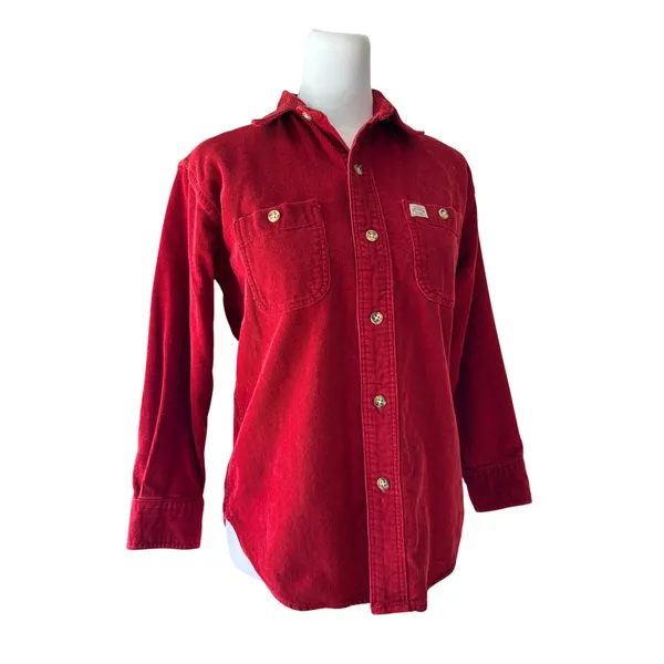 Vintage ‘90s Polo by Ralph Lauren Red Corduroy 3/4 Sleeve Button Front Shirt - Image 2