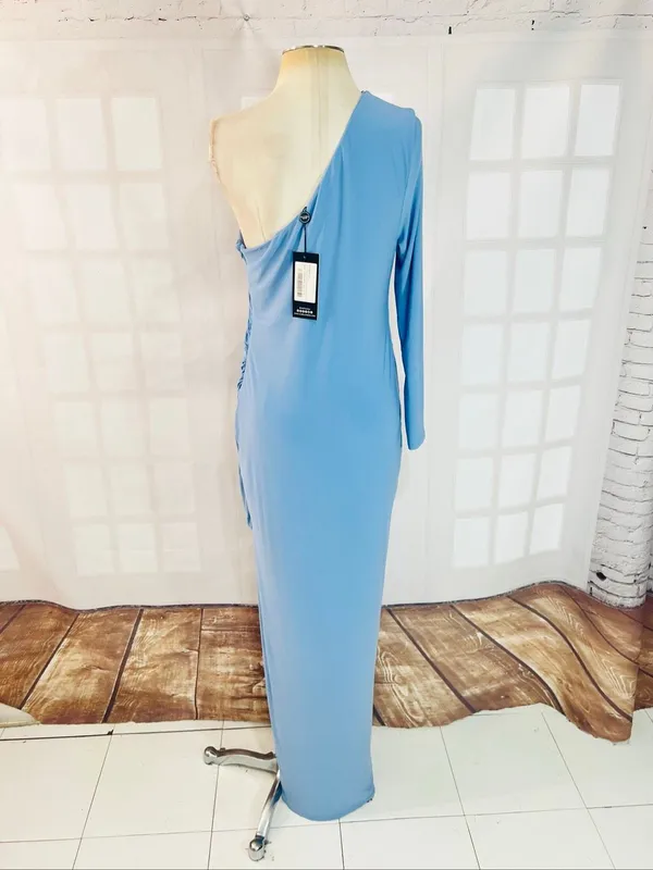 Club L NWT Powder Blue Paloma Maternity One Sleeve Asymmetric Maxi Dress Size 10 - Image 7