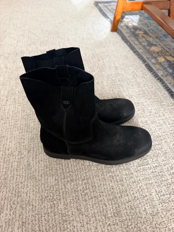 Ugg Josefene black oiled suede flat ankle combat Moto boots 8 - Image 15
