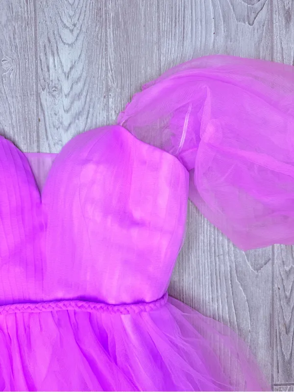 NWT heart neck line tulle puff sleeve purple baby doll dress corset back Lolita - Image 2