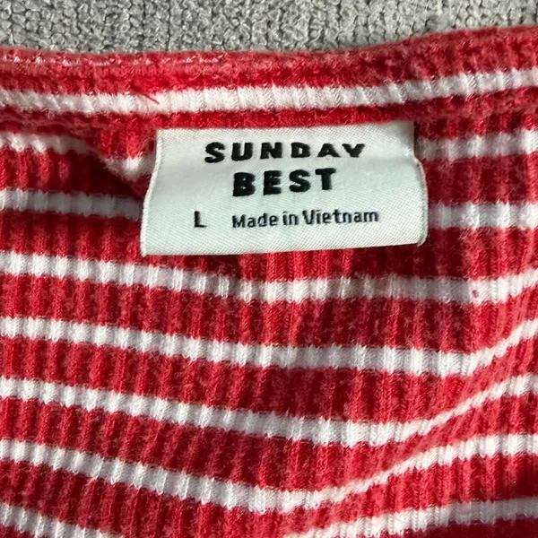 Sunday Best Aritzia Red White Striped Ribbed Crop Tank Top‎ Women Large - Image 4
