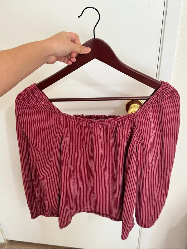Banana Republic Red Striped Smocked-Neck Peasant Top - Image 3