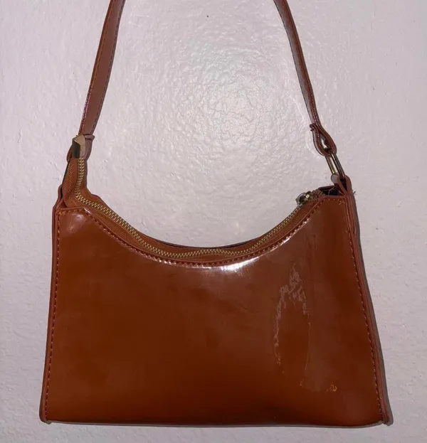 Brown Faux Leather Shoulder Purse - Image 5