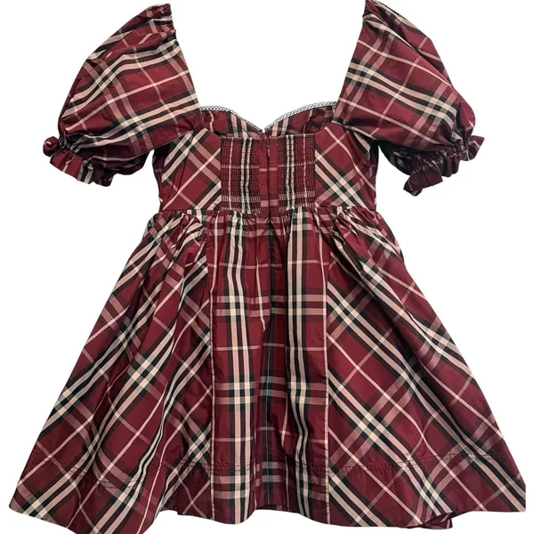 Anthropologie Maeve Tartan Plaid Puff Sleeve Basque Drop Waist Mini Dress Small‎ - Image 6