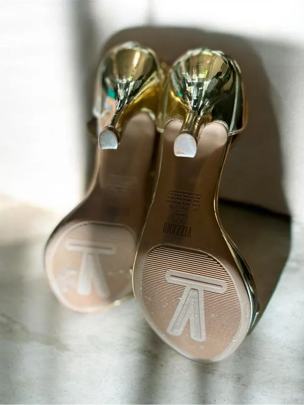 Vizzano Gold Mirror Metallic Stiletto High Heels Sandals Size US 8 EUR 39 Brazil - Image 3