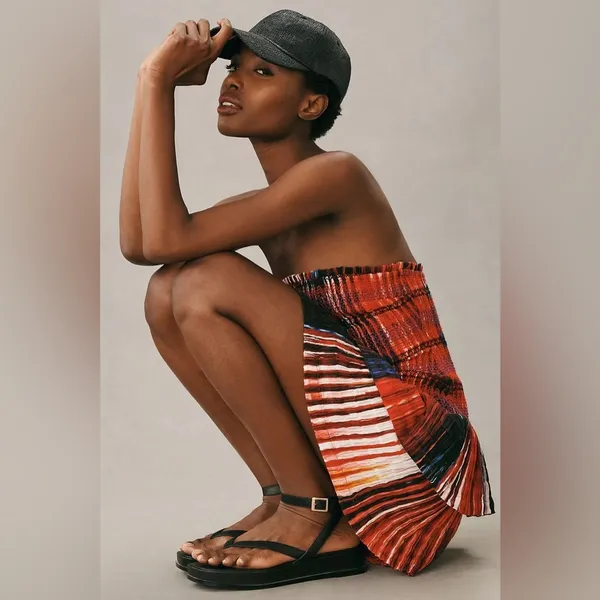 Anthropologie Plenty by Tracy Reese Smocked Plaid Strapless‎ Mini Dress XL NWT - Image 3