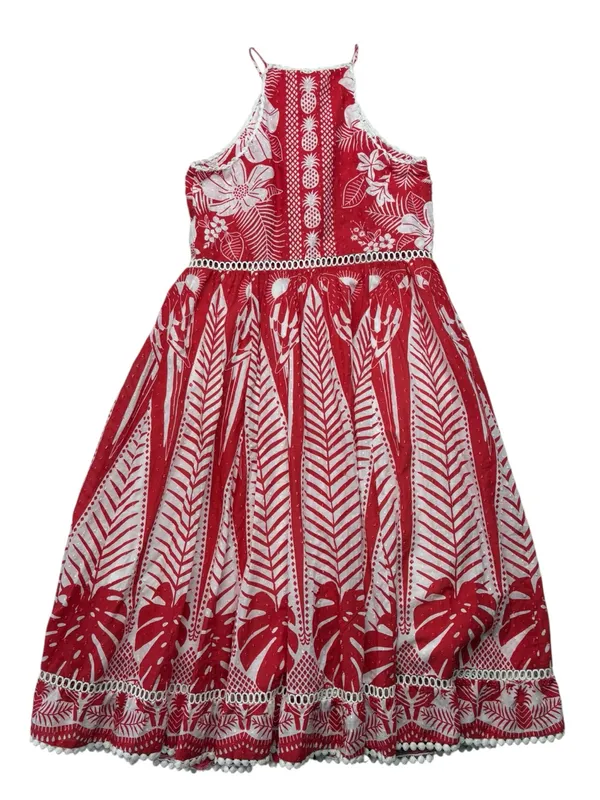 Farm Rio size small Red White Tropical Print Button-Front Maxi Dress vaca party - Image 5