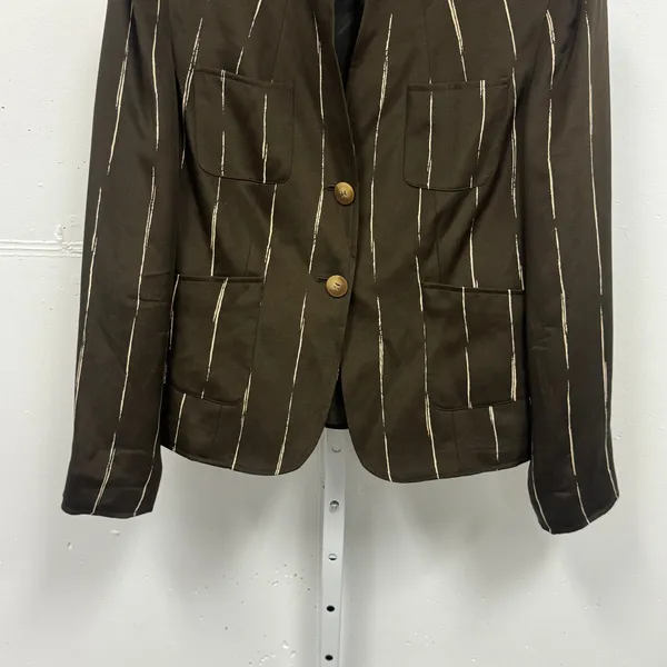 Jones New York Silk Pinstripe Blazer Stand Collar Jacket Size 6 Brown Classic - Image 5