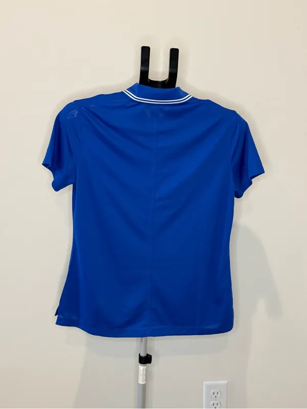 Nike Dri-FIT Women’s Golf Polo Medium Royal Blue White Stripe Collar Standard Fi - Image 5