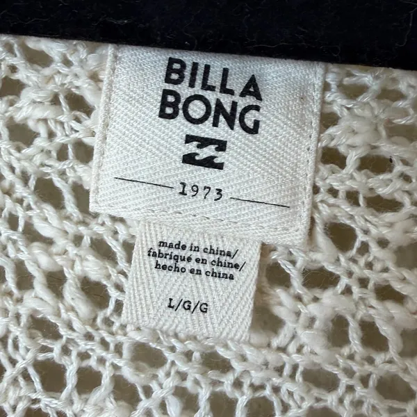 BILLABONG Lace Up Open Knit Crochet Style Sweater Top Size Large - Image 4