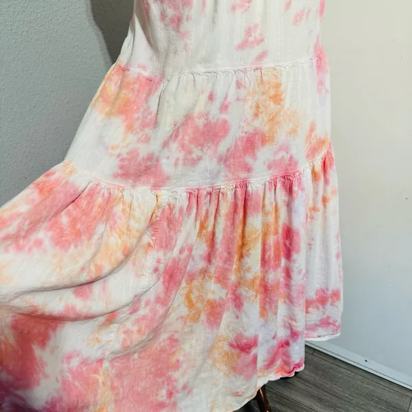 Old Navy Women Pink & White‎ Smocked Tiered Relaxed Fit Maxi Dress Size S - Image 3