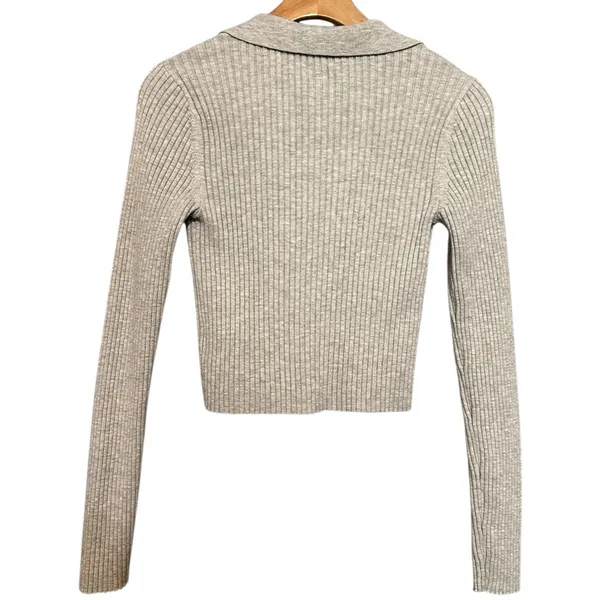 Aerie NWT Women’s Size S Heather Gray Gotta Jet! Ribbed Knit Button Polo Sweater - Image 7