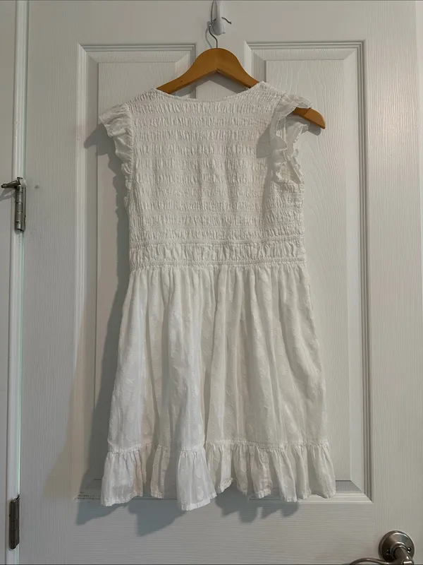 Anthropologie White Eyelet Ruffled Button-Front Dress - Image 2