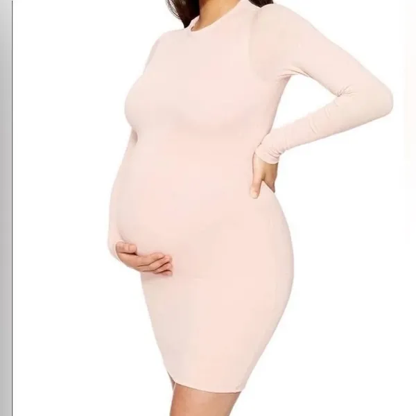 Baby Mama X Naked Wardrobe NWT Maternity Peach Pink Bodycon Soft‎ Dress - Image 2