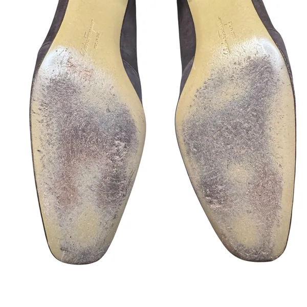 Salvatore Ferragamo Shoes Womens Size‎ 7.5 4A Brown Suede Square Toe Pumps Italy - Image 11