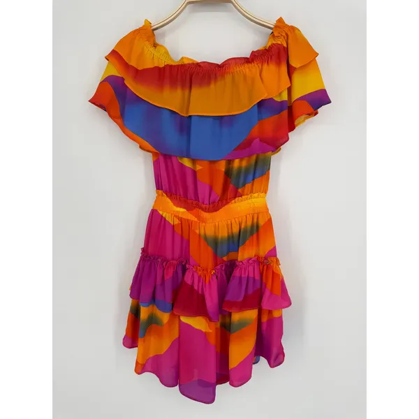Buddylove Kiera Ruffled Off-The-Shoulder Mini Dress Small Sunset Boho Festival‎ - Image 6
