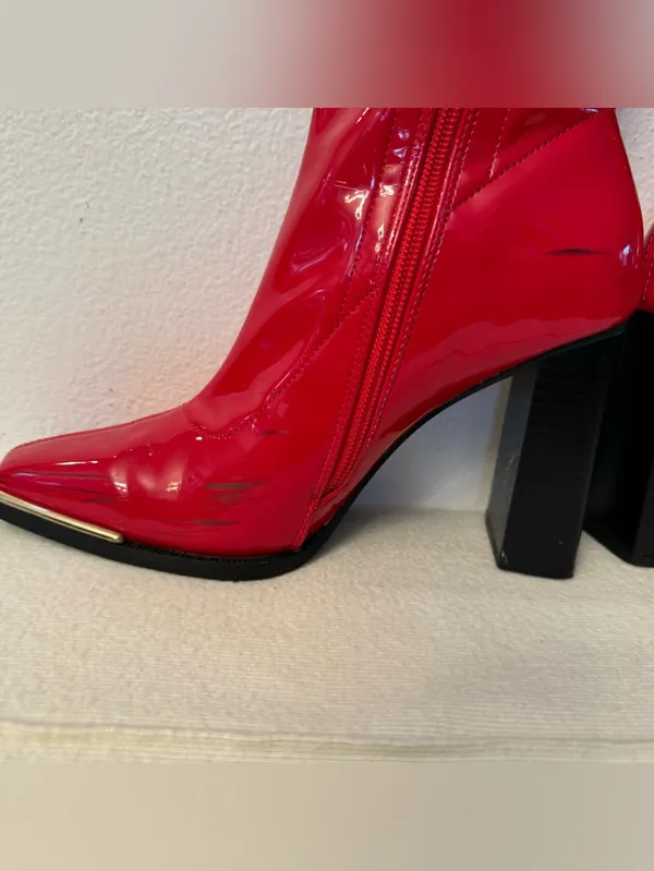 Dream Paris Patent Heeled Boots Red & Black US 7 - Image 9