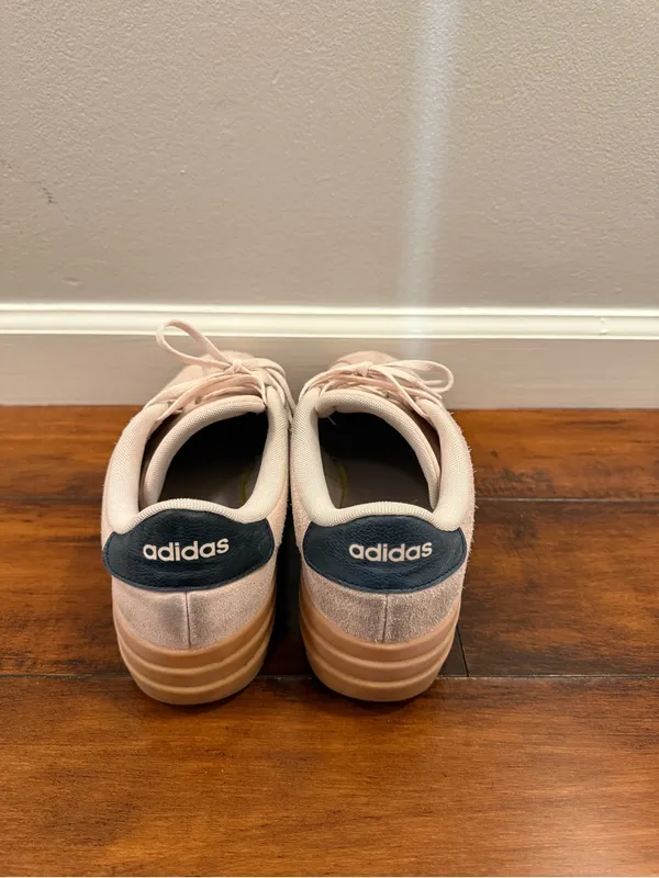 adidas Women’s Light Pink Suede Sneakers with Navy Stripes and Gum Platform - Image 3